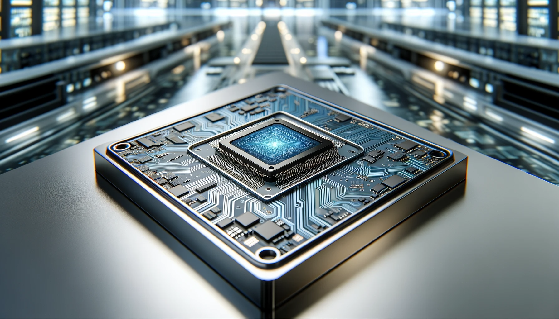 DALL·E 2023-11-30 00.09.39 - A high-tech microchip used for training and running AI models, featuring advanced circuitry and visible on a silicon wafer. The chip is highly detaile.png